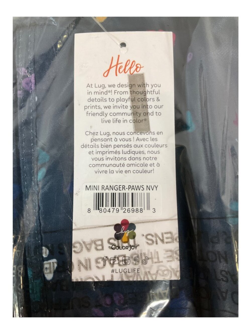 Lug Ranger Mini Paws Quilted Crossbody Bag - Navy with Colorful Paw Print, Top H